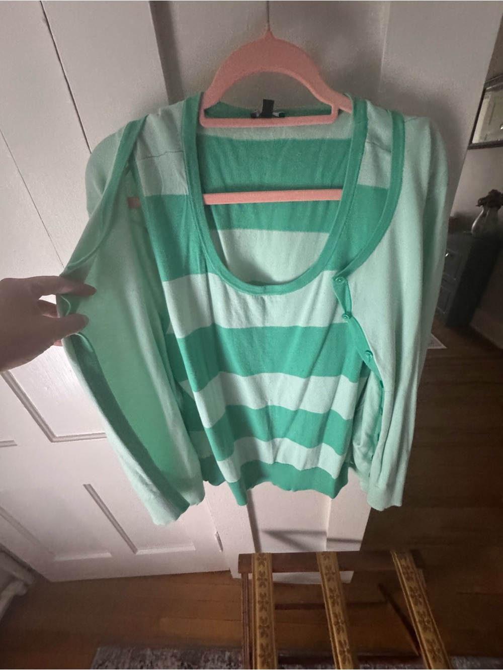 Talbots Plus Mint Green and White Layered Sweater Set